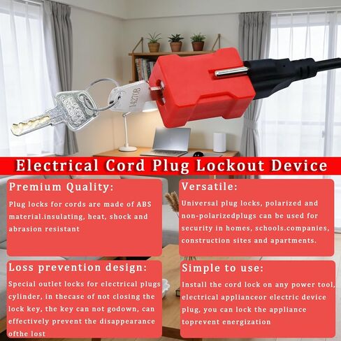 جهاز قفل قابس السلك الكهربائي للسلك الكهربائي، 2 حزمة قفل أمان لقفل المكونات مع مقابس 2 دبوس و3 دبابيس، يأتي مع مفتاحين خدمة فصل الطاقة in Kuwait