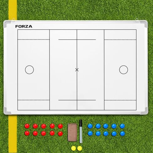 سبورة بيضاء للتدريب الرياضي مزدوجة الجوانب مقاس 35 بوصة × 24 بوصة من فورزا | 13 خيارًا رياضيًا - لوح مسح جاف مزود بعلامات مغناطيسية وقلم وممحاة (كرة القدم، بدون حقيبة حمل) in Kuwait