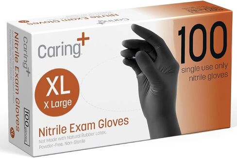 Caring Black Nitrile Exam Gloves, 100 Count, Powder Free and Without Natural Rubber Latex, Gloves for Cleaning, and Cooking in Kuwait