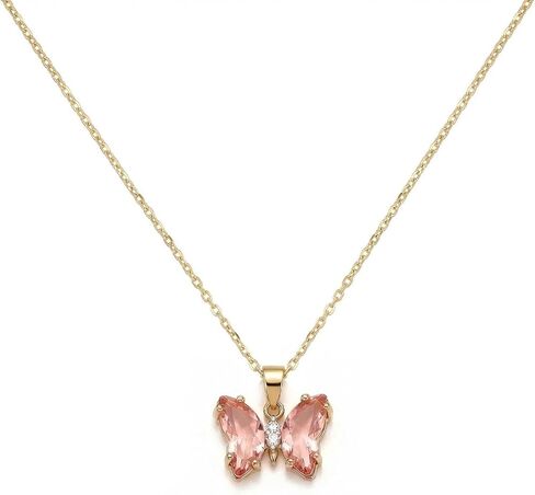Rrdaily Butterfly Pendant Necklace Perilla Chain Drop Necklace Shiny Cubic Zircons Pink Butterfly Necklace for Women Teen Girls Cuban Butterfly Necklace Gift in Kuwait