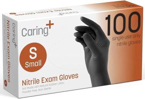 Caring Black Nitrile Exam Gloves, 100 Count, Powder Free and Without Natural Rubber Latex, Gloves for Cleaning, and Cooking in Kuwait