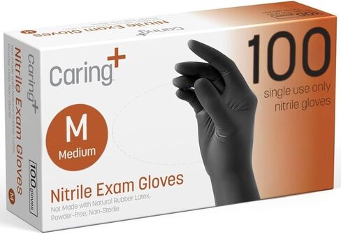 Caring Black Nitrile Exam Gloves, 100 Count, Powder Free and Without Natural Rubber Latex, Gloves for Cleaning, and Cooking in Kuwait