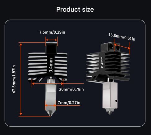 3D Printer extruder Kit,Bamboo Lab P1P, P1S Hotend Complete Kit for P1 Series, Full Assembly Hardened Steel Hot End with Fan, Thermistor, Ceramic Heater, 0.4mm Nozzle for Bambu Lab Accessories in Saudi Arabia