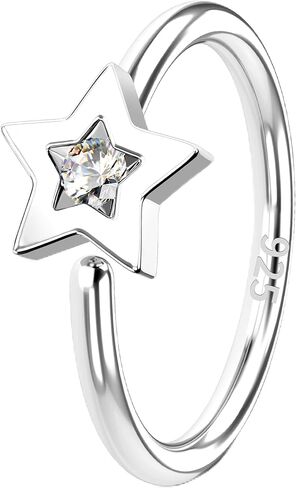 melighting 20g خاتم الأنف هوب 925 الجنيه الاسترليني الفضة غير سلسة أنف مفتوحة ثقب القلب الحلزوني القلق صافا CZ 8 مم القرط القرط المجوهرات للنساء in Saudi Arabia