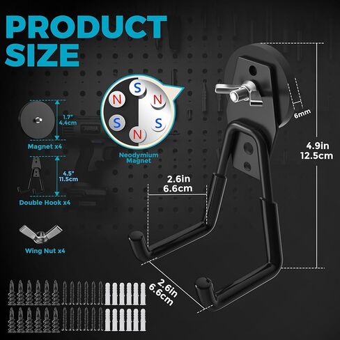 4 عبوات كبيرة من السنانير المغناطيسية القوية شديدة التحمل للمرآب وخطاطيف مغناطيسية كبيرة قوة إضافية وشماعة تخزين مغناطيسية مع طلاء مضاد للانزلاق للحديقة في الأماكن المغلقة وأدوات التعليق باللون الأسود in Kuwait