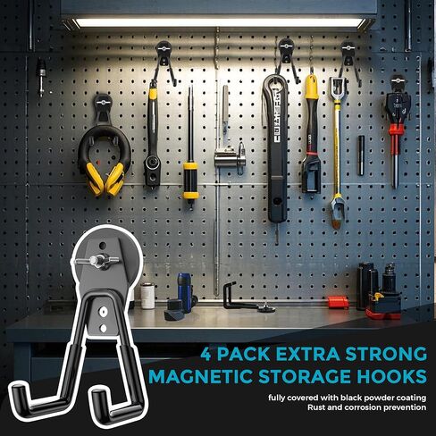 4 عبوات كبيرة من السنانير المغناطيسية القوية شديدة التحمل للمرآب وخطاطيف مغناطيسية كبيرة قوة إضافية وشماعة تخزين مغناطيسية مع طلاء مضاد للانزلاق للحديقة في الأماكن المغلقة وأدوات التعليق باللون الأسود in Kuwait