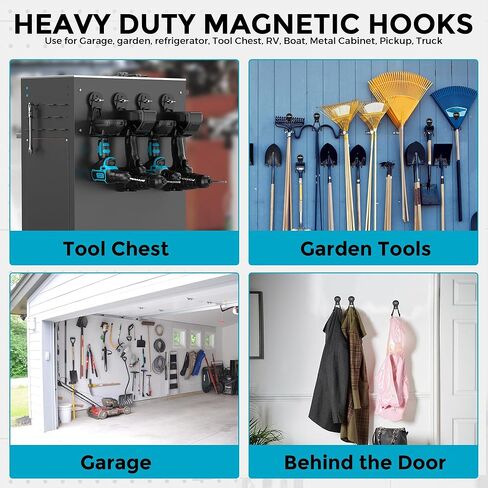 4 عبوات كبيرة من السنانير المغناطيسية القوية شديدة التحمل للمرآب وخطاطيف مغناطيسية كبيرة قوة إضافية وشماعة تخزين مغناطيسية مع طلاء مضاد للانزلاق للحديقة في الأماكن المغلقة وأدوات التعليق باللون الأسود in Kuwait