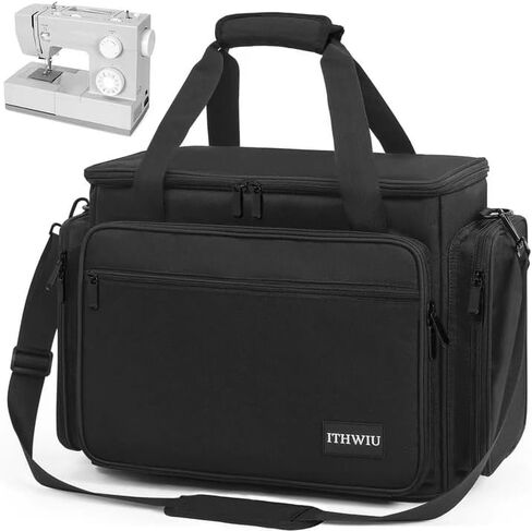 Sewing Machine Carrying Case with Multiple Side Zipper Storage Pockets for Accessories, Universal Tote Storage Bag Compatible with Most Standard Singer, Brother, Janome, Black in Kuwait