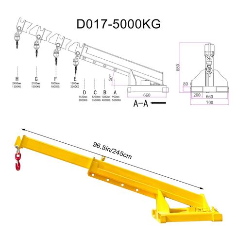 11000LB Forklift Jib Boom Crane, Mobile Crane Lifting Hoist, Max Length 7.8 Feet, Forklift Boom Attachment Towing Handling Equipment, 7.8" x 3.1" Socket Size in Kuwait