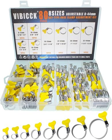 مجموعة متنوعة من مشابك خرطوم الفولاذ المقاوم للصدأ - 80 قطعة، قابلة للتعديل (8-44 مم) مشابك خط الوقود المعدنية للسباكة والسيارات والتطبيقات الميكانيكية مشبك الأنابيب in Kuwait