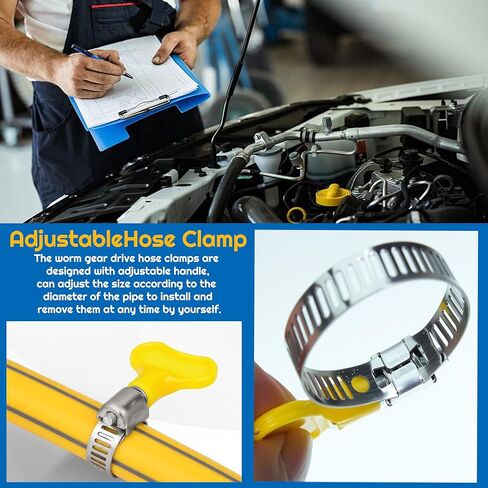 مجموعة متنوعة من مشابك خرطوم الفولاذ المقاوم للصدأ - 80 قطعة، قابلة للتعديل (8-44 مم) مشابك خط الوقود المعدنية للسباكة والسيارات والتطبيقات الميكانيكية مشبك الأنابيب in Kuwait