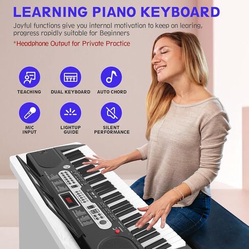 Piano Keyboard for Beginner, 61 Key Electric Keyboard Piano with Keyboard Stand, Piano Bench, Microphone, Headphone, Sheet Music Stand, LED Screen, Dual-Speakers, Teaching Modes (Black) in Saudi Arabia