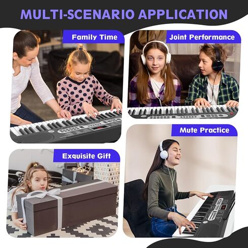 Piano Keyboard for Beginner, 61 Key Electric Keyboard Piano with Keyboard Stand, Piano Bench, Microphone, Headphone, Sheet Music Stand, LED Screen, Dual-Speakers, Teaching Modes (Black) in Saudi Arabia
