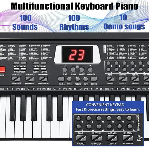 61 Key Keyboard Piano, Portable Electronic Keyboard Piano for Beginners with Speakers, Microphone, Sheet Music Stand, 100 Voices, 100 Rhythms, Digital Music Keyboard Built-In Speakers in Kuwait