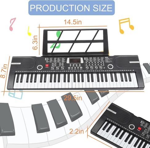 61 Key Keyboard Piano, Portable Electronic Keyboard Piano for Beginners with Speakers, Microphone, Sheet Music Stand, 100 Voices, 100 Rhythms, Digital Music Keyboard Built-In Speakers in Kuwait