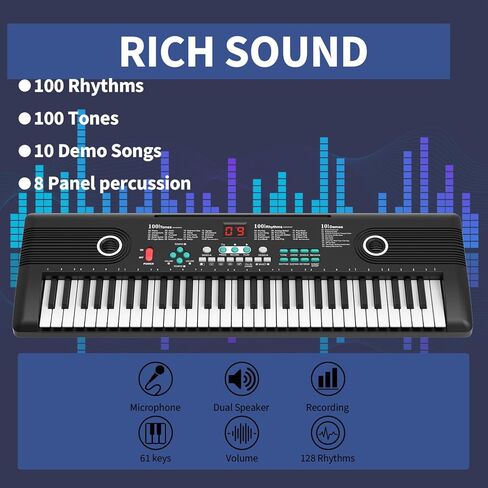 61 keys piano keyboard, Electronic Digital Piano with Built-In Speaker Microphone, Portable Keyboard Gift Teaching for Beginners, electric piano for kids, Birthday Gift for Children in Kuwait