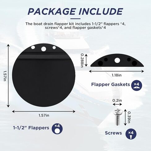 ETZ 4 Pack 1-1/2" Scupper Flapper Replacement Kit Boats Scupper Drain Valves Fit for TH Mar-ine FSRK-3-DP 2" Overboard Boat Scupper for Boats Stainless Steel and Plastic Boat Hull Flapper Repair Kit in Kuwait