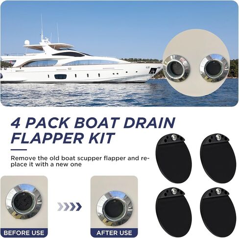 ETZ 4 Pack 1-1/2" Scupper Flapper Replacement Kit Boats Scupper Drain Valves Fit for TH Mar-ine FSRK-3-DP 2" Overboard Boat Scupper for Boats Stainless Steel and Plastic Boat Hull Flapper Repair Kit in Kuwait