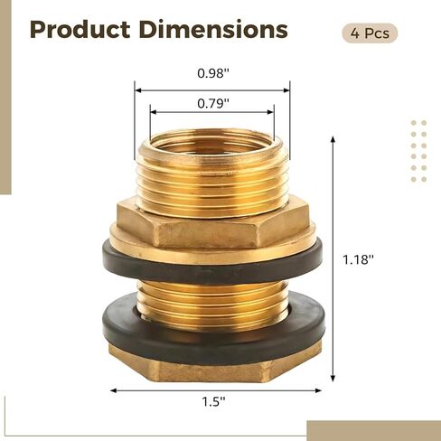 4 قطع من تركيبات الحاجز النحاسي، خيط داخلي 1/2 بوصة، خيط خارجي 3/4 بوصة، مادة نحاسية طويلة الأمد، تجهيزات خرطوم الحديقة مع غسالات مطاطية، مقاومة للتسرب، سهلة التركيب in Kuwait