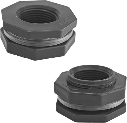 قطعتان من تركيب الحاجز PVC مقاس 1 بوصة، موصل خزان ملولب لبراميل المطر وخزانات المياه لأحواض السمك، ومحول أنبوب من خلال الجدار لحمامات السباحة والبرك in Kuwait