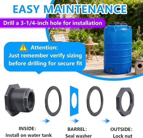 قطعتان من تركيبات الحاجز البلاستيكية مقاس 5 سم (خيوط NPT)، مجموعة موصلات خزان المياه للسباكة شديدة التحمل مع أختام معززة لبراميل المطر وخزانات المياه وأحواض السمك والأحواض وحمامات السباحة in Kuwait