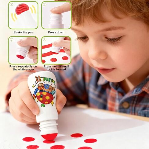 NewFamily DIY علامات نقطة قابلة للغسل للأطفال الصغار 1-3، 6 عبوات من فطر البنغو مع صفحات وملصقات نشاط PDF، طلاء نقطي خالٍ من الفوضى للأطفال in Saudi Arabia