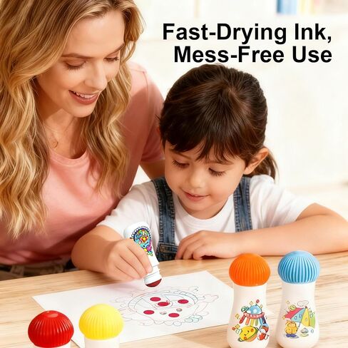 NewFamily DIY علامات نقطة قابلة للغسل للأطفال الصغار 1-3، 6 عبوات من فطر البنغو مع صفحات وملصقات نشاط PDF، طلاء نقطي خالٍ من الفوضى للأطفال in Saudi Arabia