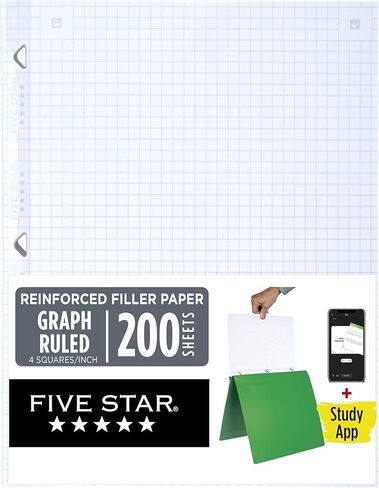 Five Star Loose Leaf Paper + Study App, Notebook Paper, Graph Ruled Paper, 8-1/2" x 11", 80 Sheets, Reinforced Filler Paper, Fights Ink Bleed (170122) in Kuwait