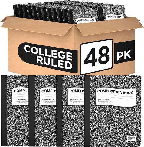Composition Notebooks, Wide Ruled Composition Notebook, Black Marble Covers Composition Notebook, 100 sheets (48, Wide Ruled Composition) in Kuwait