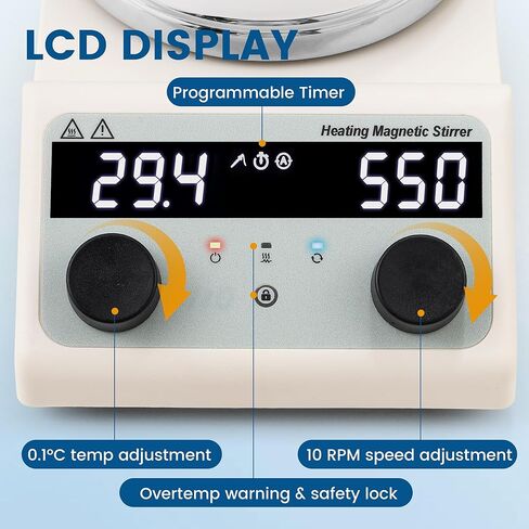 لوح تسخين مغناطيسي 3 لتر من باوشيشان مع مؤقت وتحكم في درجة الحرارة، 300 درجة مئوية / 572 درجة فهرنهايت، لوح مطلي بالسيراميك، 100-1500 دورة في الدقيقة، خلاط معمل مع مسبار، عكس تلقائي، قفل أمان وحامل دعم، 110 فولت in Kuwait