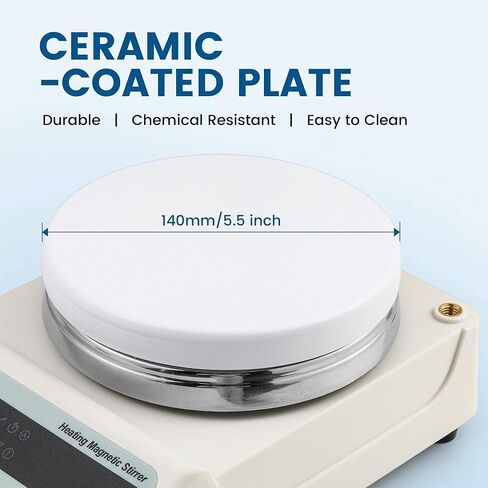 لوح تسخين مغناطيسي 3 لتر من باوشيشان مع مؤقت وتحكم في درجة الحرارة، 300 درجة مئوية / 572 درجة فهرنهايت، لوح مطلي بالسيراميك، 100-1500 دورة في الدقيقة، خلاط معمل مع مسبار، عكس تلقائي، قفل أمان وحامل دعم، 110 فولت in Kuwait