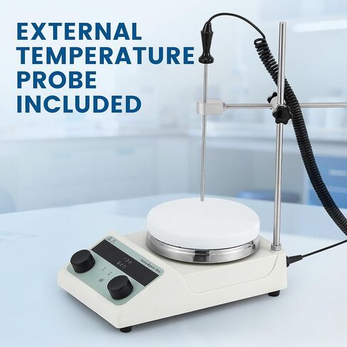 لوح تسخين مغناطيسي 3 لتر من باوشيشان مع مؤقت وتحكم في درجة الحرارة، 300 درجة مئوية / 572 درجة فهرنهايت، لوح مطلي بالسيراميك، 100-1500 دورة في الدقيقة، خلاط معمل مع مسبار، عكس تلقائي، قفل أمان وحامل دعم، 110 فولت in Kuwait