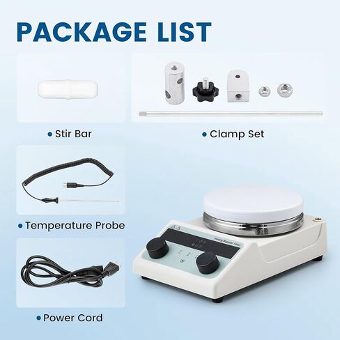 لوح تسخين مغناطيسي 3 لتر من باوشيشان مع مؤقت وتحكم في درجة الحرارة، 300 درجة مئوية / 572 درجة فهرنهايت، لوح مطلي بالسيراميك، 100-1500 دورة في الدقيقة، خلاط معمل مع مسبار، عكس تلقائي، قفل أمان وحامل دعم، 110 فولت in Kuwait
