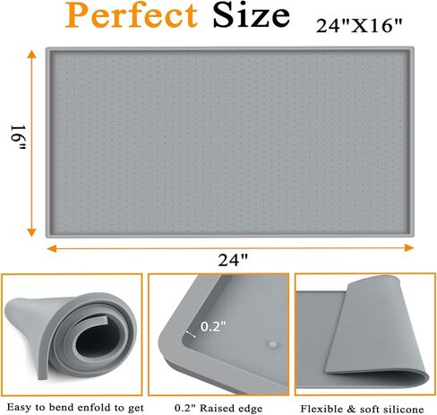 Water Cooler Mat, 24'' x 16'' Non-Slip Water Dispenser Mat with Raised Edge, Waters Cooler Floor Tray for Bedrooms, Kitchens, Offices, Bars, Easy to Clean, Grey in Kuwait