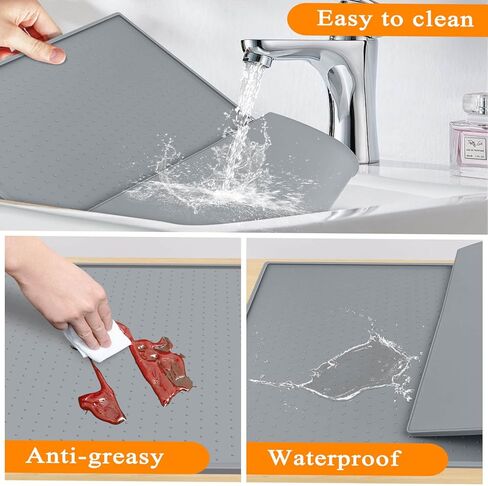 Water Cooler Mat, 24'' x 16'' Non-Slip Water Dispenser Mat with Raised Edge, Waters Cooler Floor Tray for Bedrooms, Kitchens, Offices, Bars, Easy to Clean, Grey in Kuwait