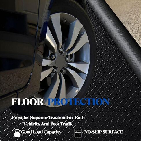 BESEA 4 x 10 FT Garage Floor Mat, Heavy Duty Diamond Plate Rubber Parking Mat – Waterproof, Oil-Resistant, Anti-Slip Flooring Roll for Under Car, Home Garage or Workshop,1/8" Thick in Saudi Arabia