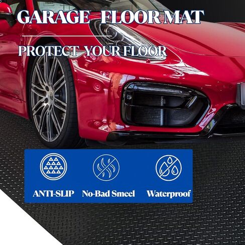 BESEA 4 x 10 FT Garage Floor Mat, Heavy Duty Diamond Plate Rubber Parking Mat – Waterproof, Oil-Resistant, Anti-Slip Flooring Roll for Under Car, Home Garage or Workshop,1/8" Thick in Saudi Arabia