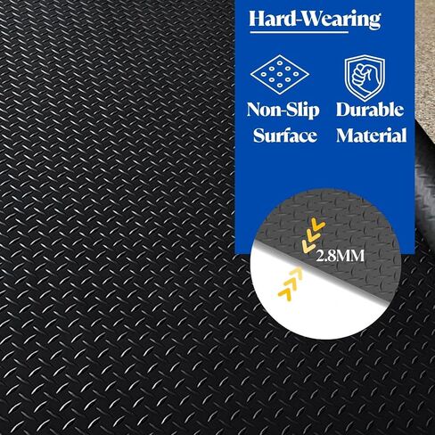 BESEA 4 x 10 FT Garage Floor Mat, Heavy Duty Diamond Plate Rubber Parking Mat – Waterproof, Oil-Resistant, Anti-Slip Flooring Roll for Under Car, Home Garage or Workshop,1/8" Thick in Saudi Arabia