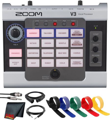 Zoom V3 Vocal Processor, Vocal Effects Pedal, 3-Part Harmony, Pitch Correction, 16 Studio Grade Effects for Streaming and Recording Bundle in Saudi Arabia