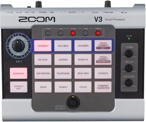 Zoom V3 Vocal Processor, Vocal Effects Pedal, 3-Part Harmony, Pitch Correction, 16 Studio Grade Effects for Streaming and Recording Bundle in Saudi Arabia