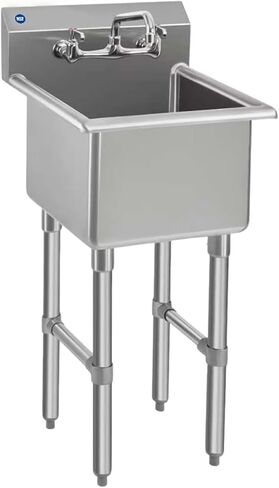 ROCKPOINT Stainless Steel Prep & Utility Sink with 8" Faucet, 1 Compartment Commercial Handmade Sink with 15" D x 15" W x 12" H Bowl for Restaurant,Kitchen,Laundry,Hotel and Home in Kuwait