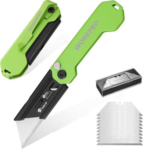 WORKPRO 2PCS EDC Folding Utility Knife, Mini Box Cutter with Quick Open Axis Lock, Quick Change Blade Razor Knife, Foldable Small Pocket Knife with Belt Clip, 2 Packs with 10 Extra Blades in Kuwait