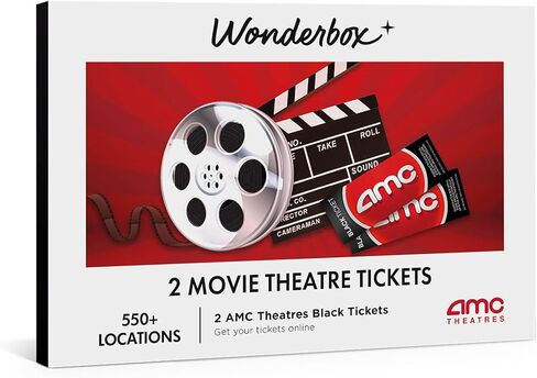 Wonderbox – AMC Movie Theatres Bundle - 4 Black Tickets + 4 Drinks + 2 Popcorn – Original Gift Idea - Experience Gift - 550 Locations in The US in Kuwait