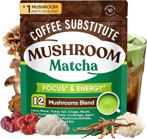 Venture Pal SUPERFOODS Mushroom Matcha Powder – 12 Adaptogenic Mushroom Coffee Alternative with 1.5B Probiotics & L-Theanine, First Harvest Ceremonial Matcha for Focus & Energy, 30 Servings in Kuwait