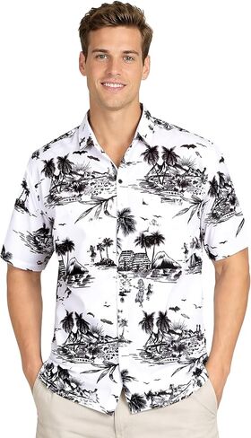 قميص LA LEELA رجالي ألوها هاواي قصير الأكمام زر أسفل عارضة شاطئ حزب الأزرق in Kuwait