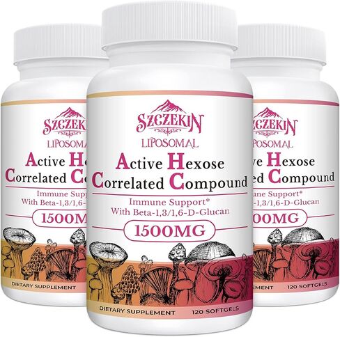 1500 ملغ من مكمل الهيكسوز النشط الدهني، 120 كبسولة هلامية ناعمة من بيتا جلوكان مع مستخلص الفطر الطبيعي، الجهاز المناعي، وظائف الكبد، الحفاظ على الخلايا التائية ونشاط الخلايا القاتلة in Kuwait