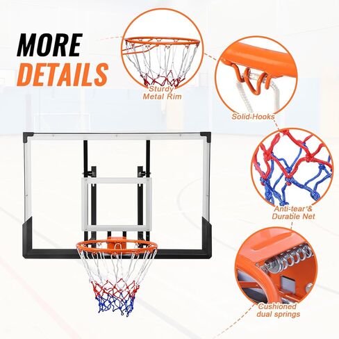 47-Inch Wall Mounted Basketball Hoop, Reinforced Shatter-Proof Backboard Basketball Goal Combo Kit, Wall Mounted Indoor Outdoor Basketball Hoop for Garage Fitness Center Barn Gym in Kuwait
