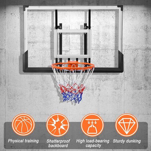 47-Inch Wall Mounted Basketball Hoop, Reinforced Shatter-Proof Backboard Basketball Goal Combo Kit, Wall Mounted Indoor Outdoor Basketball Hoop for Garage Fitness Center Barn Gym in Kuwait