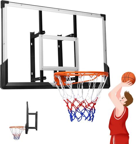 47-Inch Wall Mounted Basketball Hoop, Reinforced Shatter-Proof Backboard Basketball Goal Combo Kit, Wall Mounted Indoor Outdoor Basketball Hoop for Garage Fitness Center Barn Gym in Kuwait