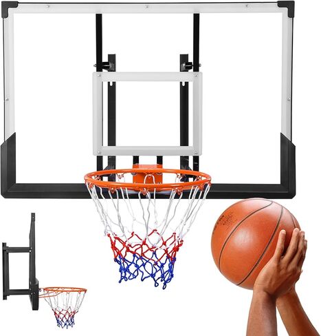 47-Inch Wall Mounted Basketball Hoop, Reinforced Shatter-Proof Backboard Basketball Goal Combo Kit, Wall Mounted Indoor Outdoor Basketball Hoop for Garage Fitness Center Barn Gym in Kuwait
